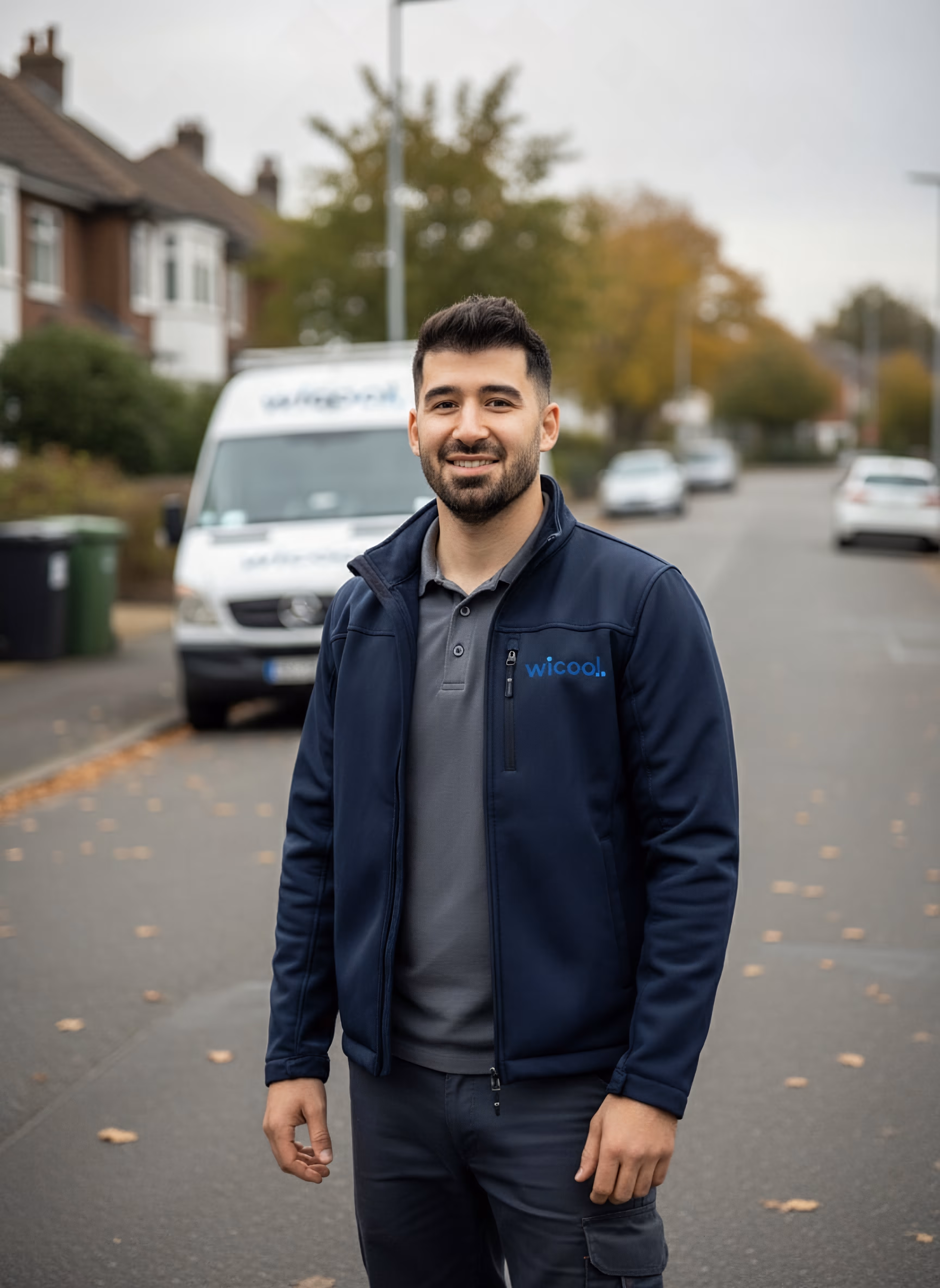 Hamdi Özcay, Inhaber Wicool Klimatechnik, vor dem Firmen-Van in Mannheim