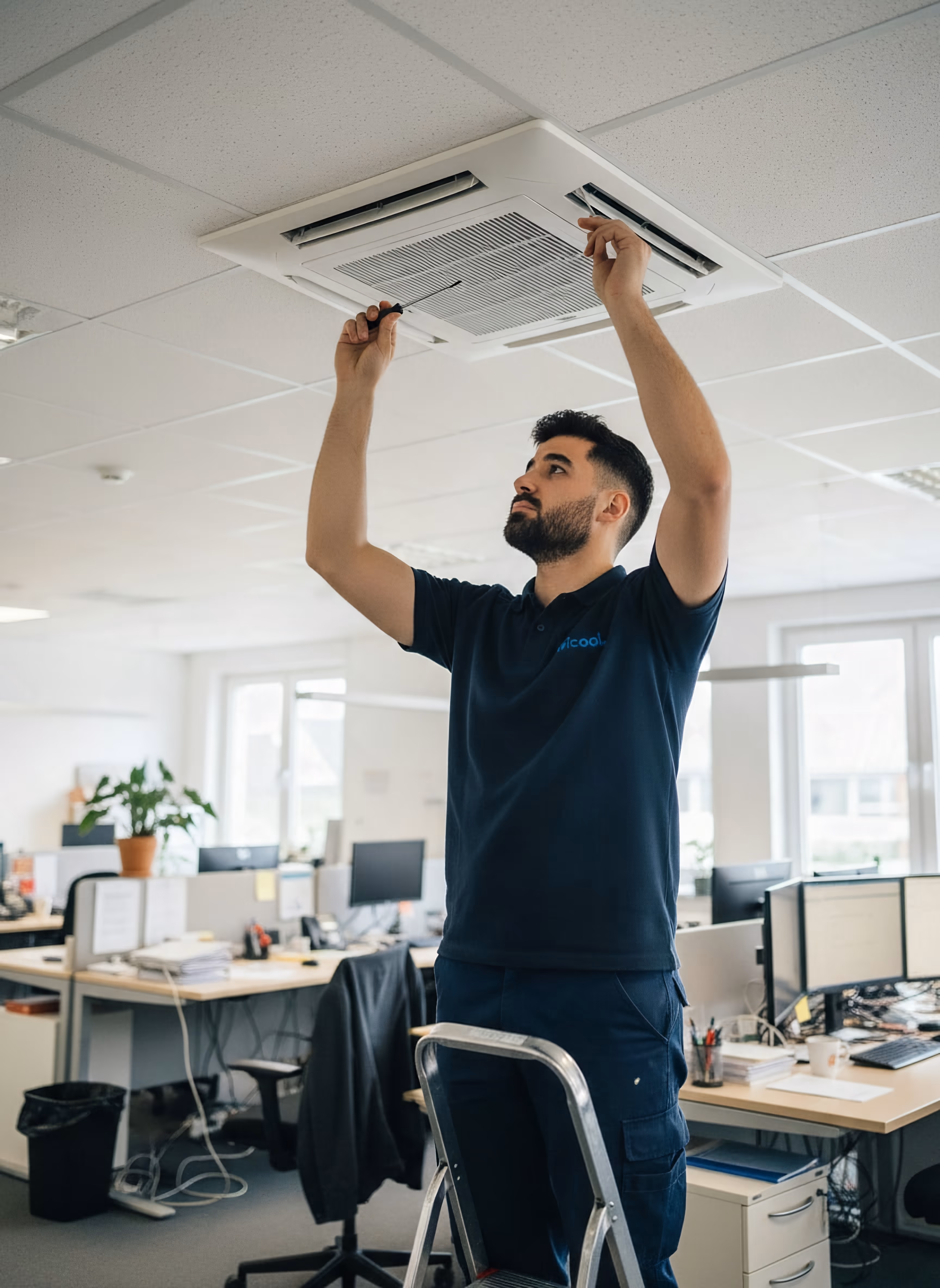 Deckenkassetten-Klimaanlage in einem modernen Büro - montiert von Wicool Klimatechnik